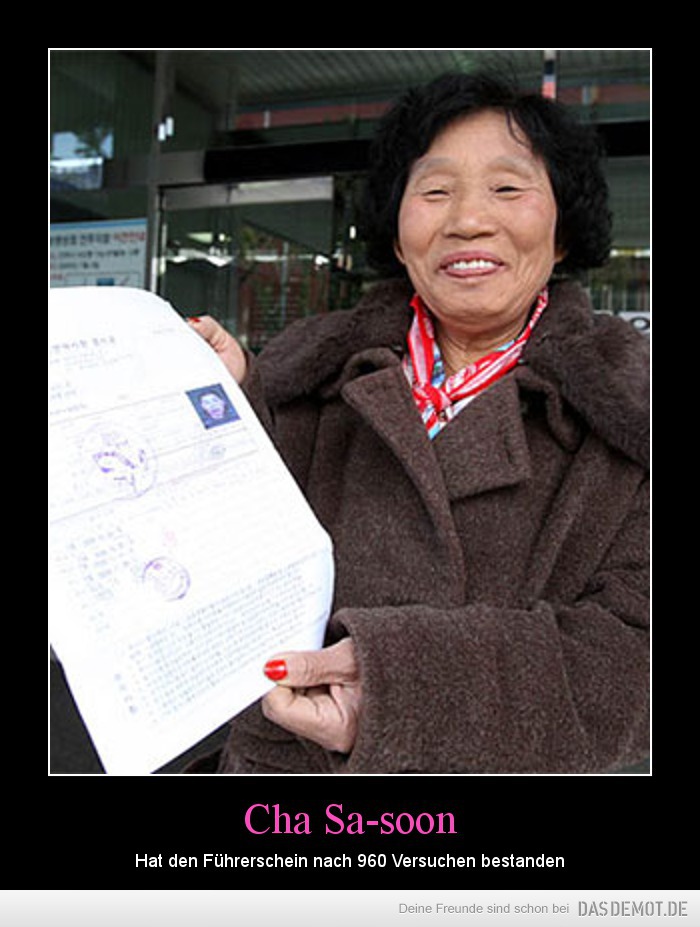 Cha Sa-soon – Hat den Führerschein nach 960 Versuchen bestanden 