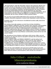 Julia Gillard -  australische Ministerpräsidentin – an ihre muslimischen Mitbürger 